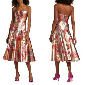 MARKARIAN Nicolette Metallic Floral Midi Dress in SILVER FLORAL MULTI US 6 $4495